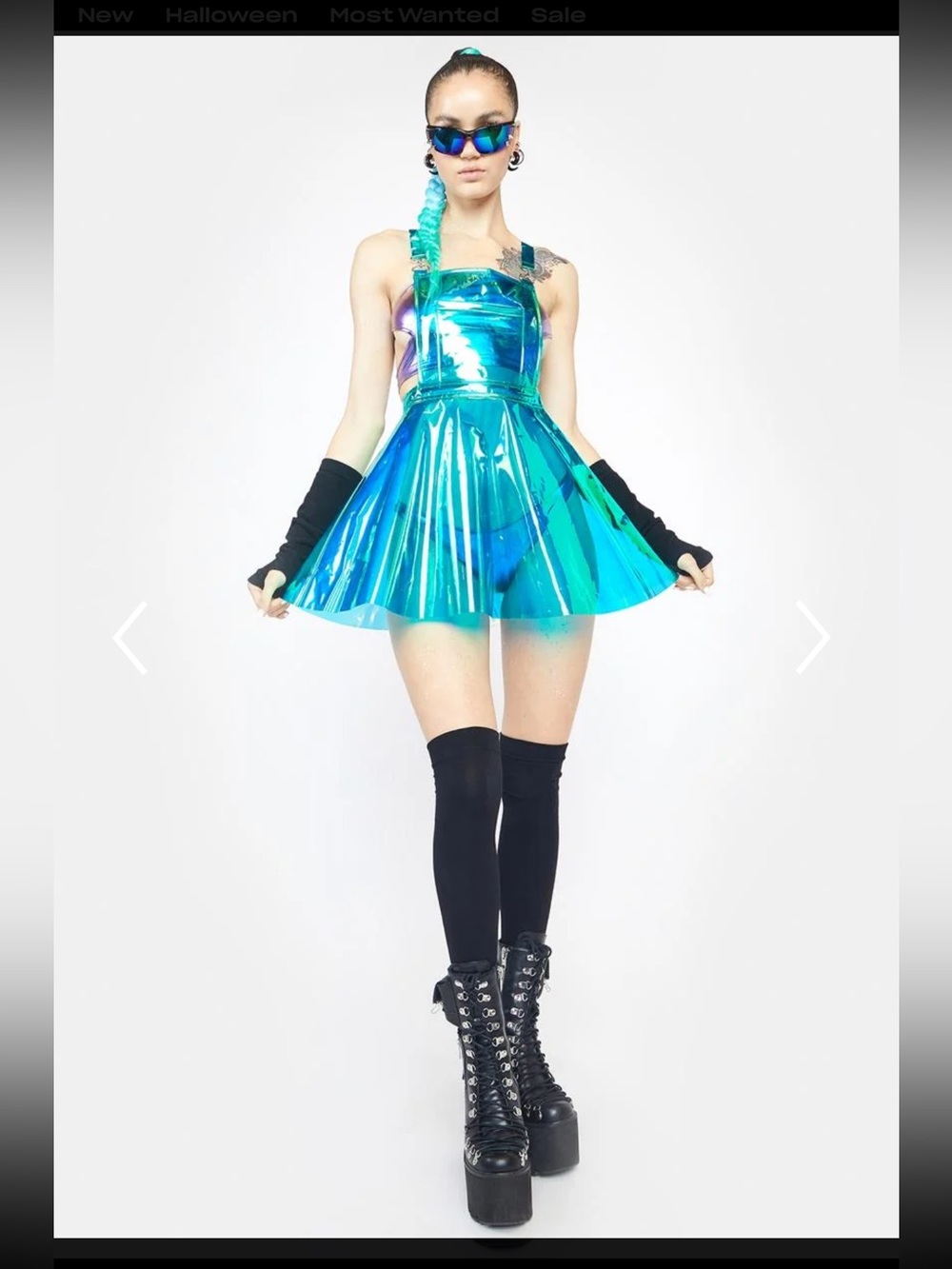 Dolls Kill Caleb Exx really old model RARE AQUA GURL HOLOGRAM OVERALL DRESS - Picture 4 of 6